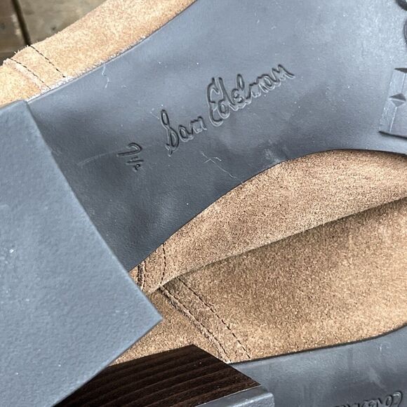 Sam Edelman Womens Sz 7.5 Kaiti Ankle Boots Chelea Tan Brown Suede Block Heel - Picture 10 of 10